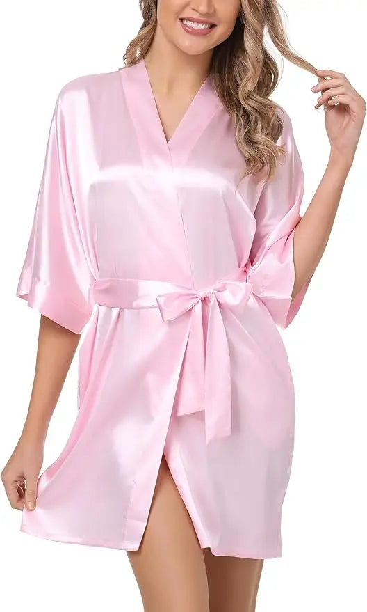 Nightgown Soft Bathrobe Short Women's Lounge Bride Bridesmaid Morning Gown Solid Color Wedding Party Silky Robes Summer