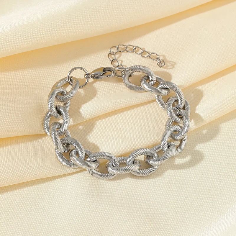 EILIECK 316L Stainless Steel Silver Color Thick Link Chain Necklace Bracelet Set For Women Men New Trendy Metal Jewelry Bijoux
