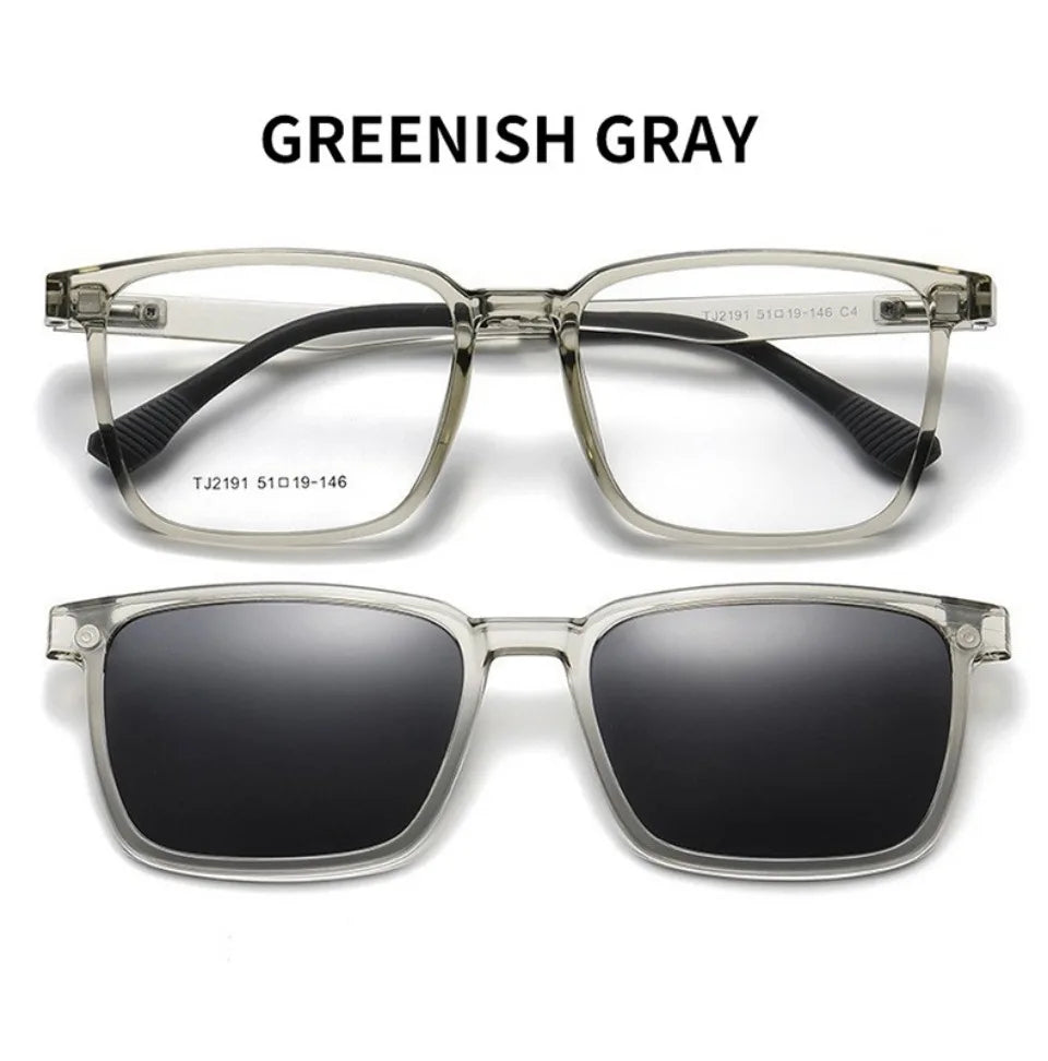 Magnetic Clip-On Glasses – Polarized Prescription Sunglasses with TR90 Frame for Men Women