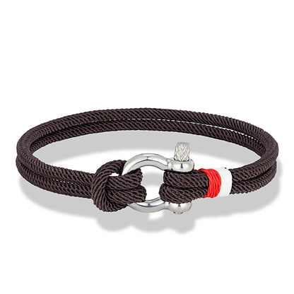 MKENDN Navy Blue Braided Rope Bracelet Stainless Steel Mini Horseshoe Shackle with Screws Bracelets for Men Women Couple Jewelry