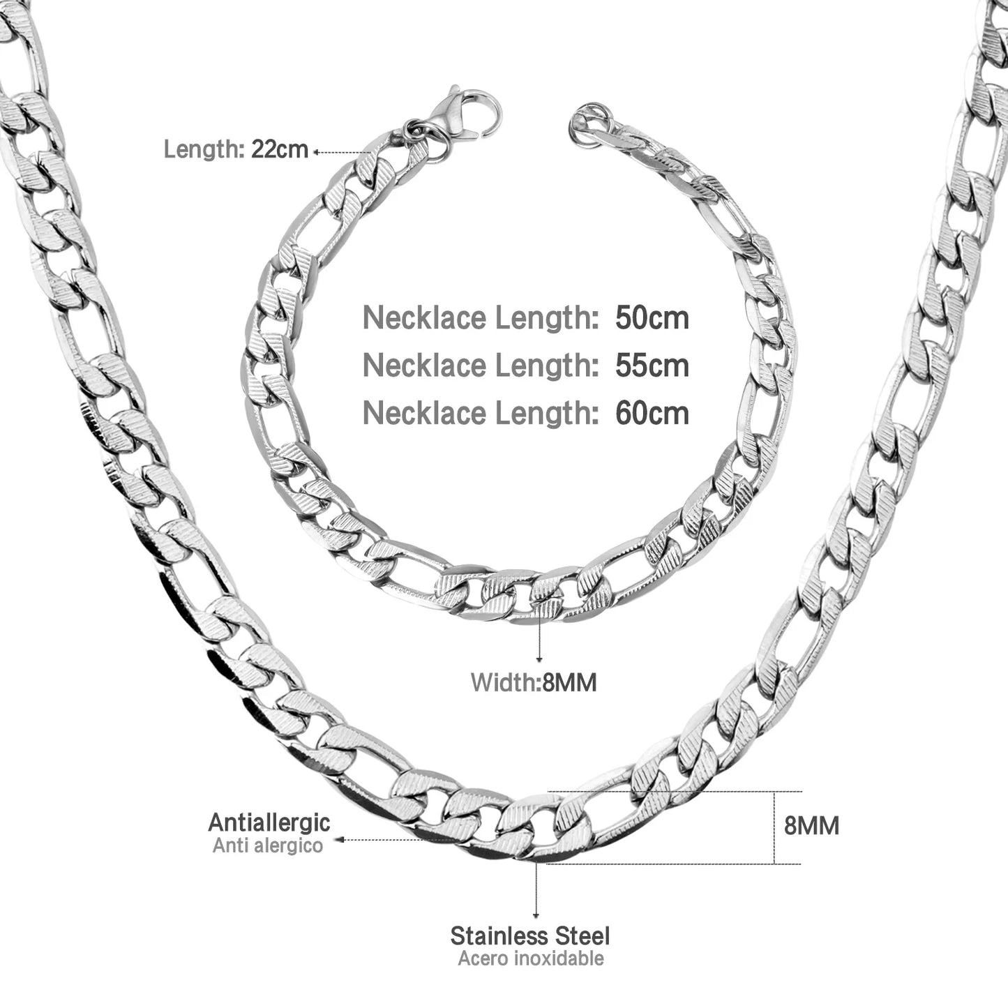 LUXUKISSKIDS Cuban Link Chain Necklaces Bracelets Set for Men/Woman 6/8/10mm Gold Color Stainless Steel Chain Punk Jewelry GIfts
