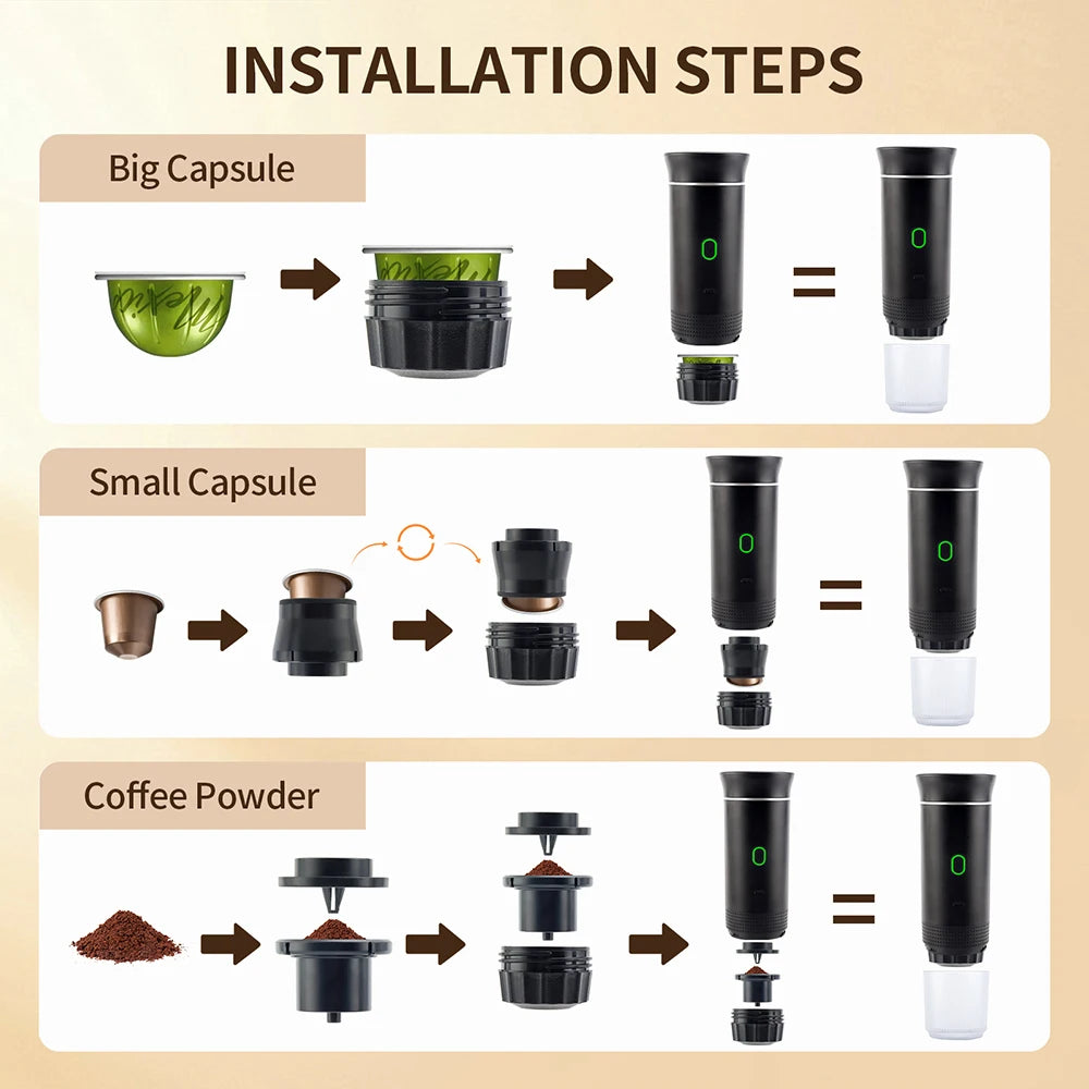 Portable Wireless Espresso Coffee Maker - 3-in-1 Travel Car Home Camping - ZOOMNSTORE