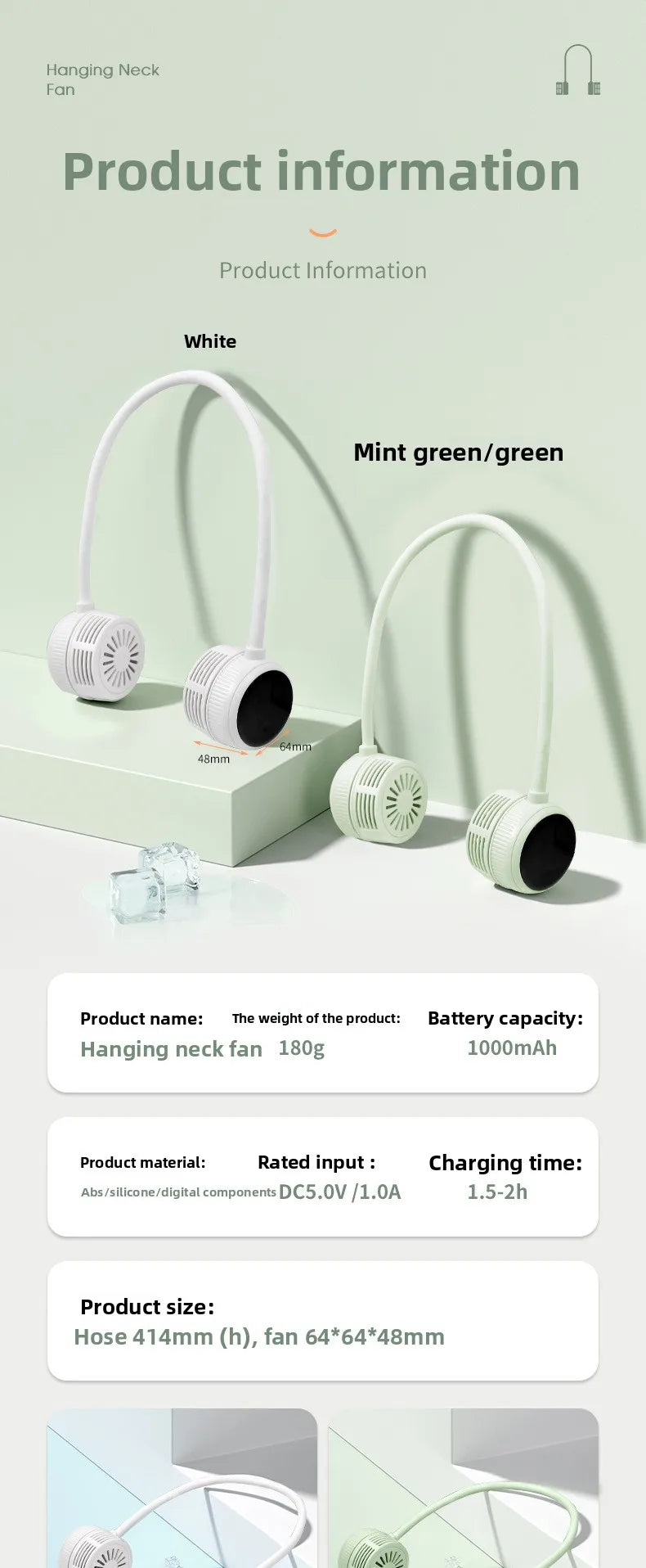 New Hanging Neck Fan Portable Cooling Fan Air Cooler Usb Leafless Bladeless Neckband Mini Rechargeable Electric Fans