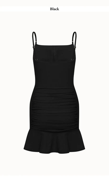 Women's Sexy Slim-Fit Tube Top Skirted One-Piece Swimsuit – Tummy Control, Ins Style Solid Color Swimwear