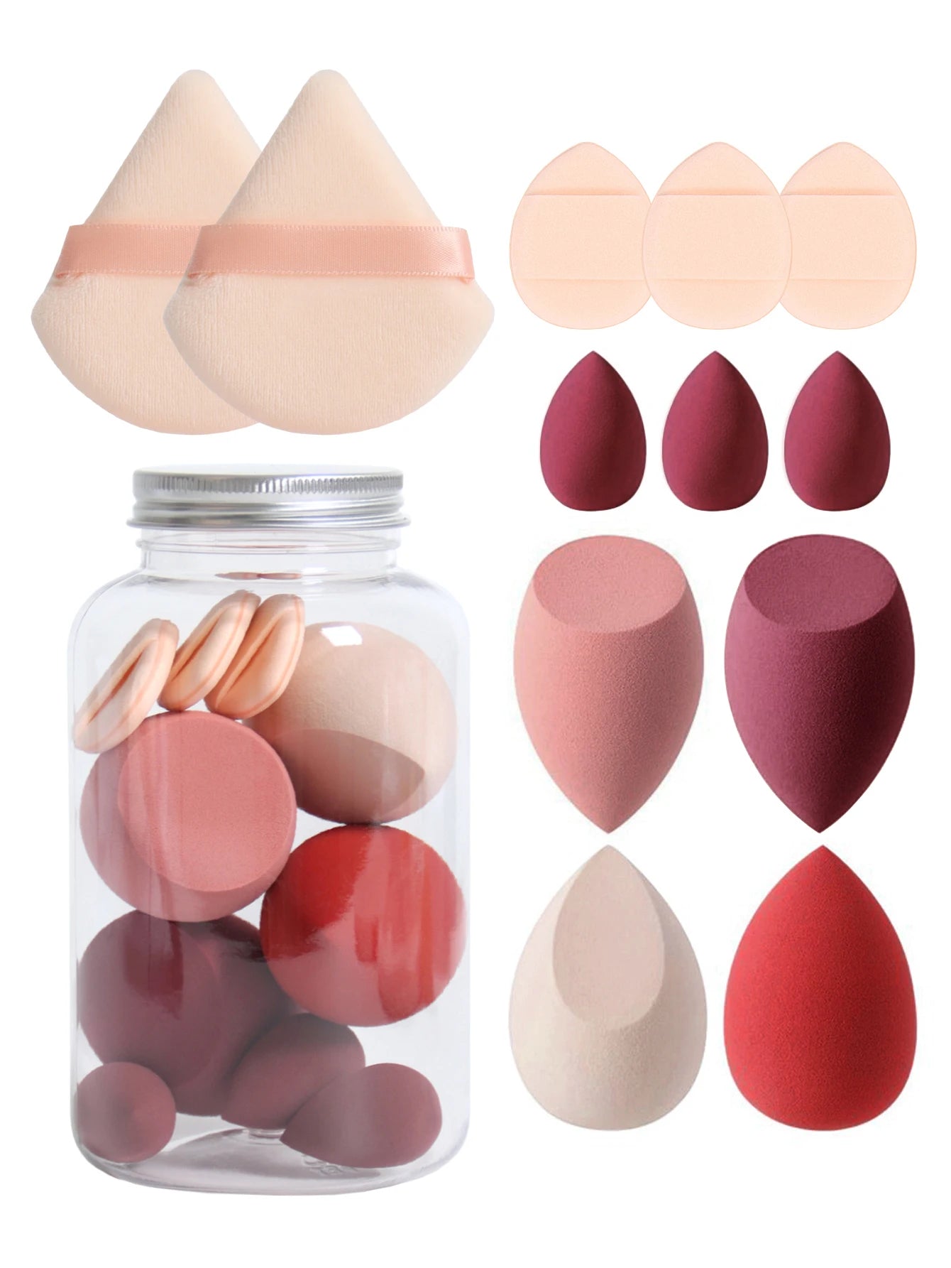Makeup Sponge Set – 12 Piece Latex Free Sponges with Storage Jar for Wet Dry Use