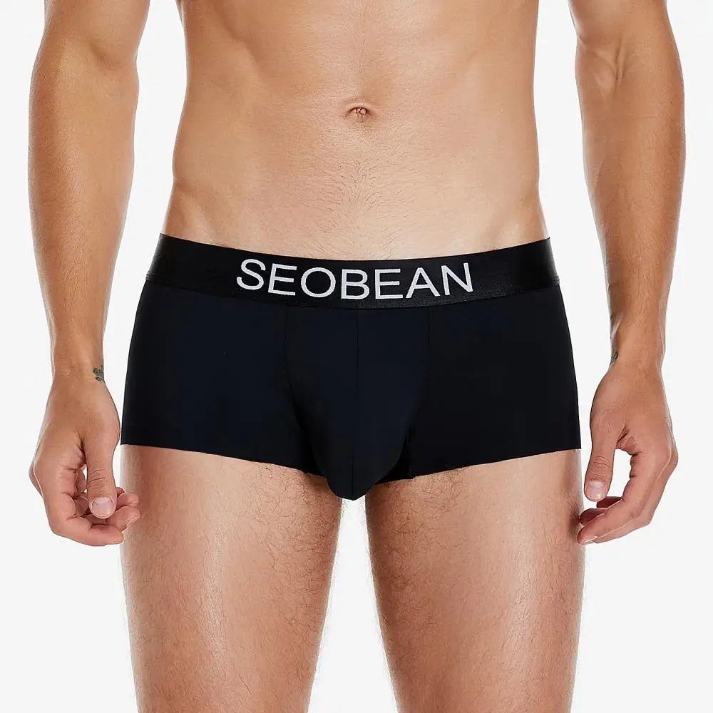 SEOBEAN New Ice Silk Boxers Men Underwear U Convex Pouch Solid Underpants Comfortable Breathable Thin Boxershorts