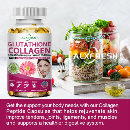 Alxfresh Collagen Peptide Glutathione Biotin Hyaluronic with Complex Vitamins Capsules - Dietery Supplement Gluten-Free