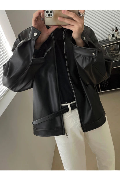 Mauroicardi Spring Autumn Cool Luxury Short Black Soft Light Pu Leather Jacket Men Zipper Casual Mens Jackets and Coats Fashion