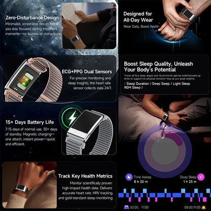 New No Screen Health Bracelet Precise Heart Rate Blood Pressure ECG Monitor Call Reminder Smart Watch Sport Band Fitness Tracker