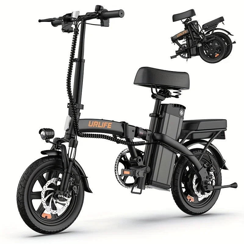 URLIFE 14 Inch Foldable Adult Electric Bike Peak 500W Motor 48V 7.5Ah Removable Battery Up To 40 Miles Range 3H Fast Charging City Commuter Folding Ebike