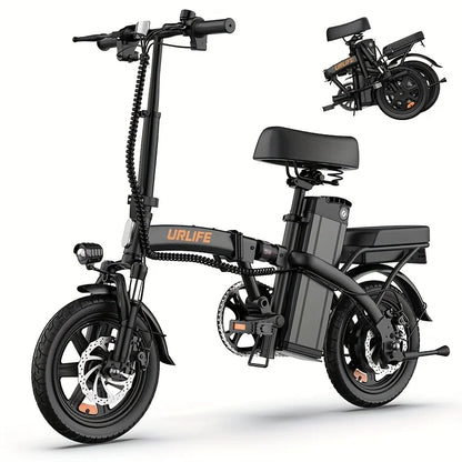 URLIFE 14 Inch Foldable Adult Electric Bike Peak 500W Motor 48V 7.5Ah Removable Battery Up To 40 Miles Range 3H Fast Charging City Commuter Folding Ebike