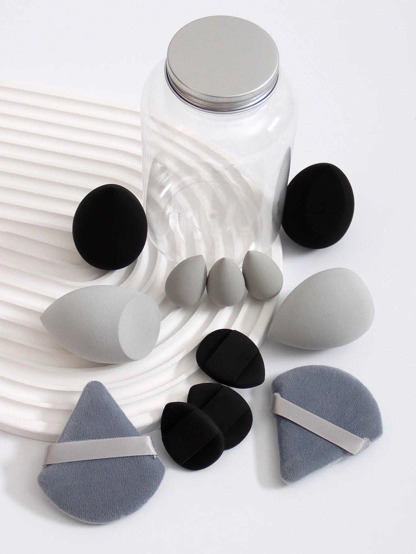 Makeup Sponge Set – 12 Piece Latex Free Sponges with Storage Jar for Wet Dry Use