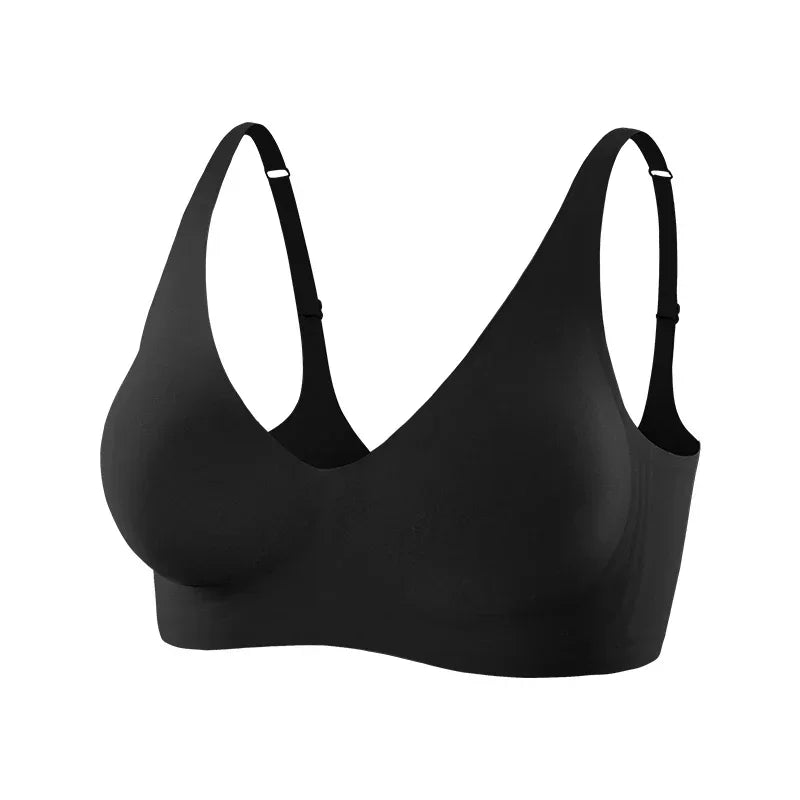 Plus Size Wireless Bra - Seamless Push Up Padded Plunge Bra with Adjustable Straps