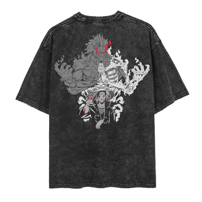 Men Streetwear Tshirt Japanese Naruto Anime Graphic T-Shirt Cotton Harajuku Washed T Shirt Summer Hip Hop Tops Tees Black