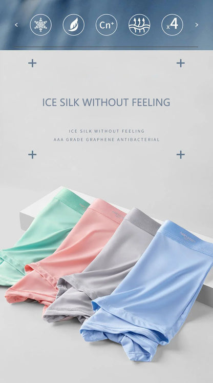Mens Ice Silk Boxer Shorts - Breathable Cool Underwear Sexy Thin Lingerie Sizes L-6XL 4pcs Set