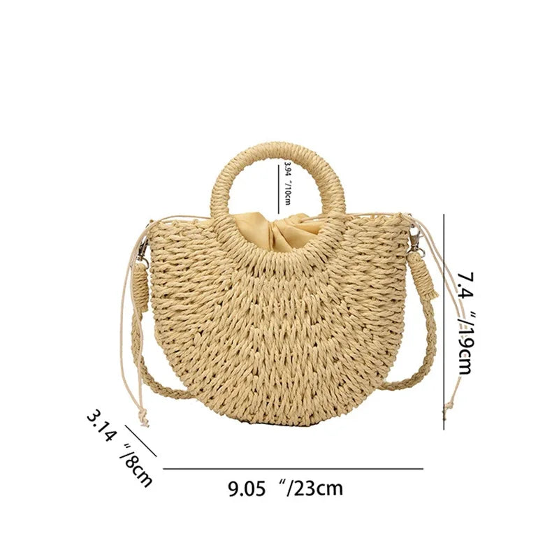 Straw Rattan Handbag – Large Capacity Half Moon Purse | Hollow Out Shoulder Bag