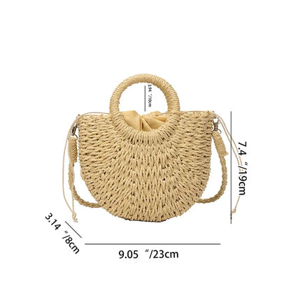 Straw Rattan Handbag – Large Capacity Half Moon Purse | Hollow Out Shoulder Bag