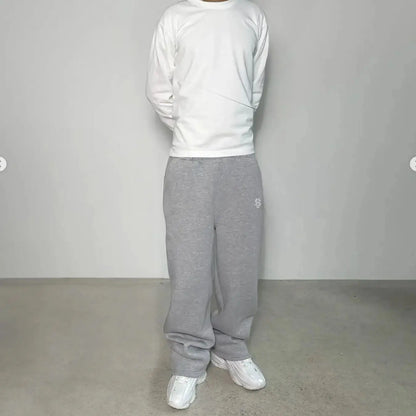Autumn Men's Casual Sports Zipper Embroidered Straight Leg Drawstring Pants