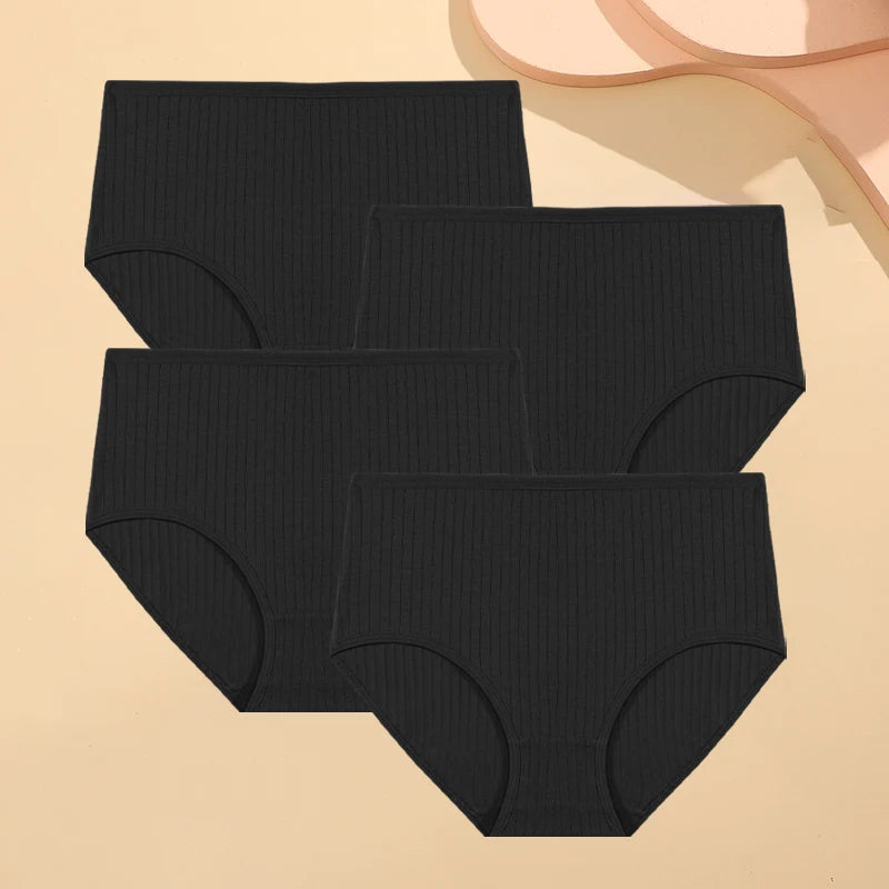 High Waist Panties – Cotton Striped Soft Briefs for Women, Breathable Stretch Lingerie