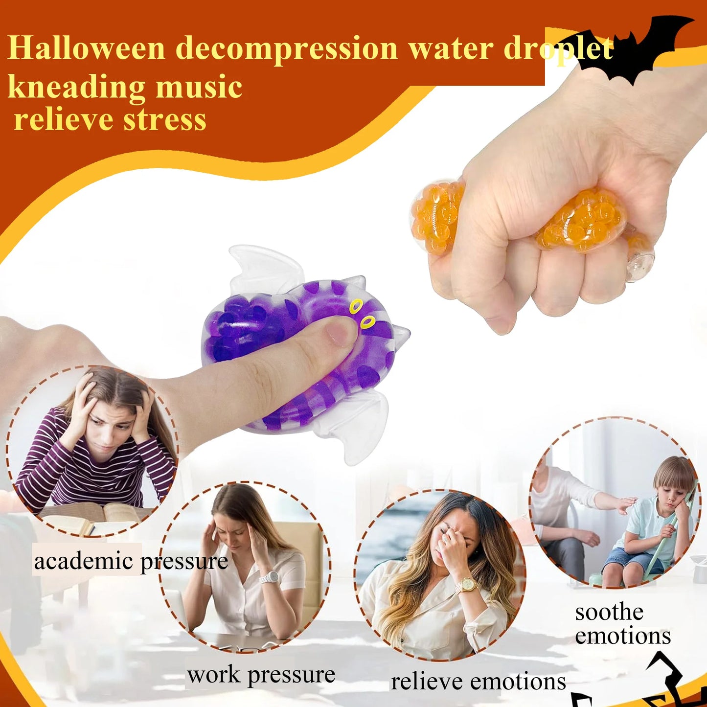 Novelty TPR Halloween Bead Ball Pinch Music Ghost Bat Pumpkin Squeeze Release Creative Stress Relief Toy Festival Party Gifts