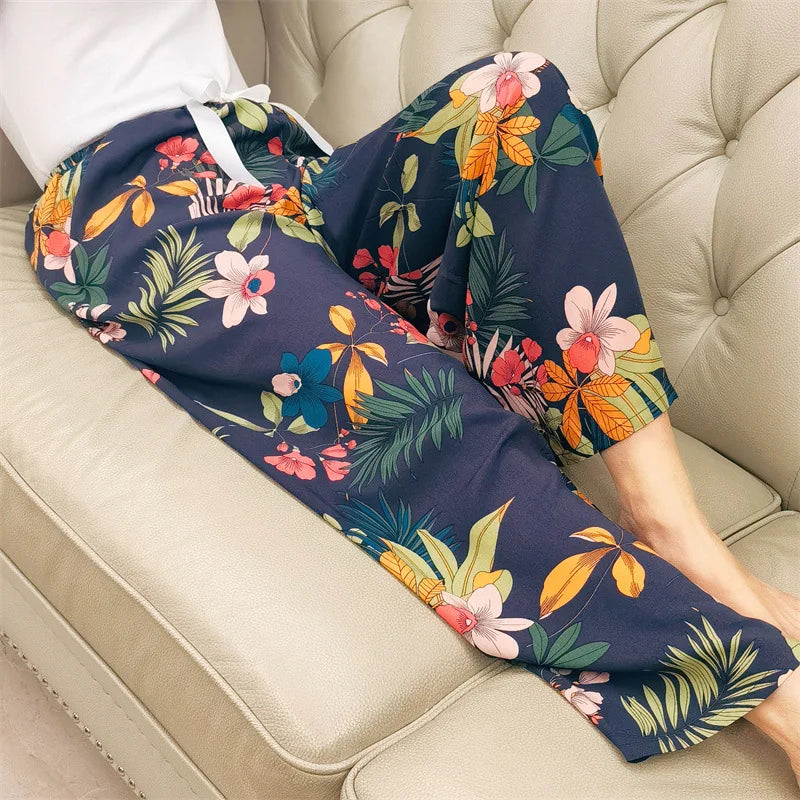 Women Cotton Casual Trousers Summer Loose Pajamas Home Pants Thin Wide Leg Pants Fashion Oversized Sleep Bottoms Korean Pants