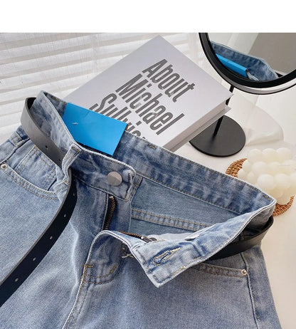 Women's High-Waist Denim Shorts – Wide-Leg Jean Shorts with Belt