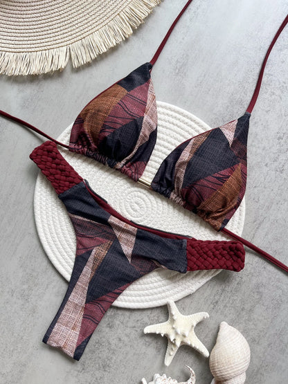 Halter Mini Bikini - Two-Piece Swimsuit With High Cut, Printed Bikini Set For Women