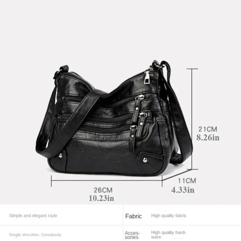 Soft Leather Shoulder Bag - Women's Crossbody Double Layered Large Capacity Tote