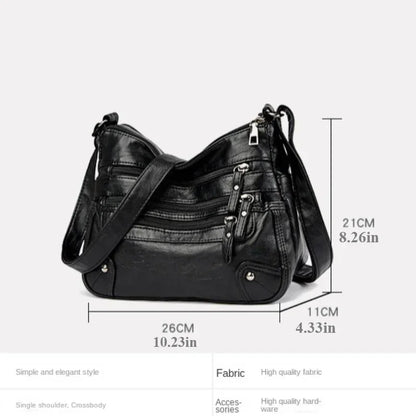 Soft Leather Shoulder Bag - Women's Crossbody Double Layered Large Capacity Tote