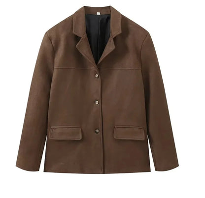 Women Autumn Jacket - Casual Single Breasted Lapel Collar Coat With Button Decoration
