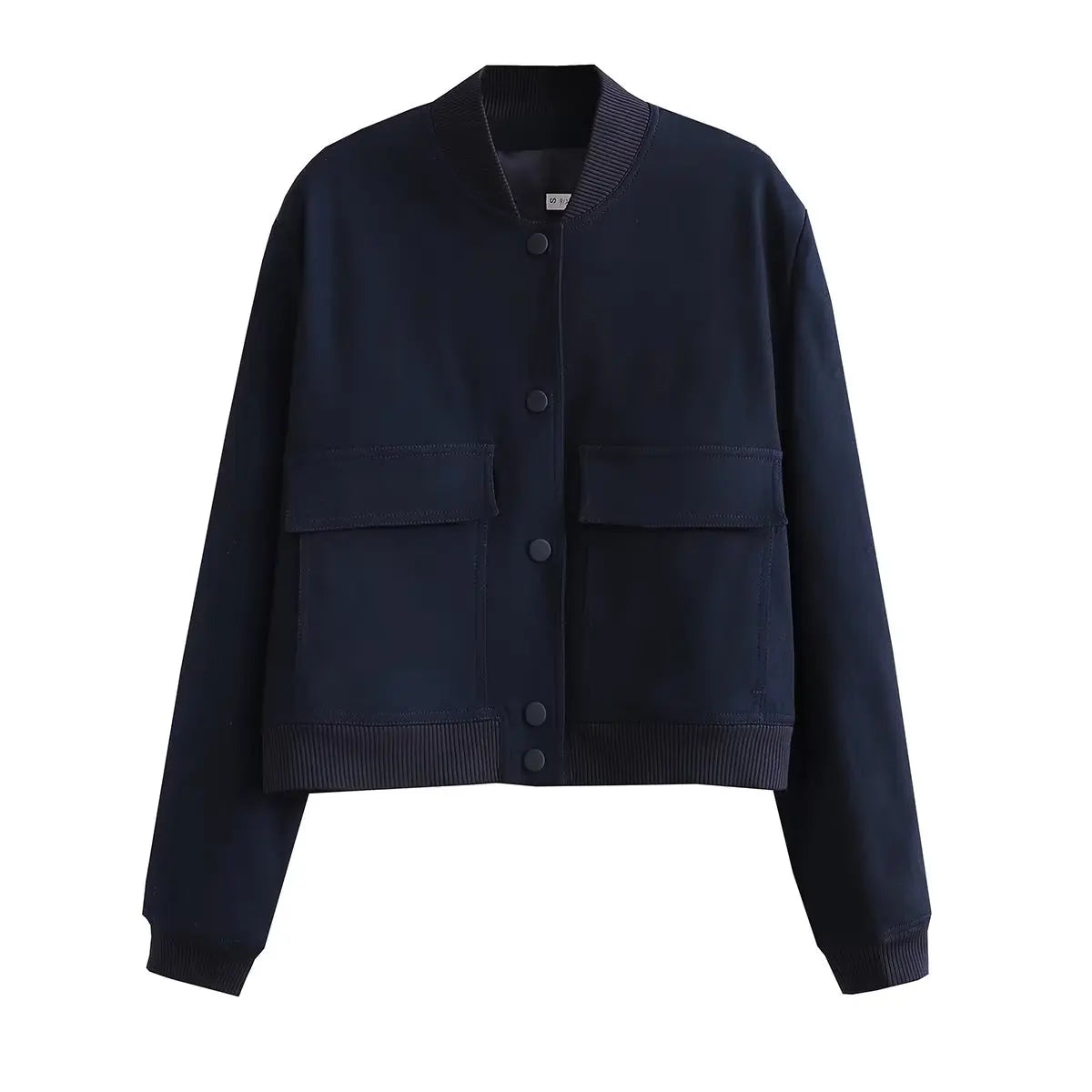 Women Bomber Jacket - Solid V Neck Single Breasted Polyester Coat With Pockets