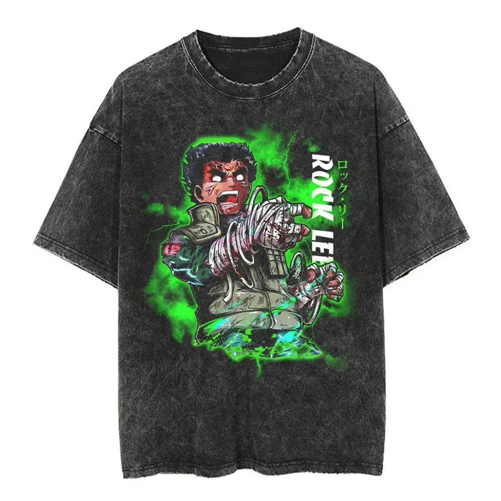 Men Streetwear Tshirt Japanese Naruto Anime Graphic T-Shirt Cotton Harajuku Washed T Shirt Summer Hip Hop Tops Tees Black