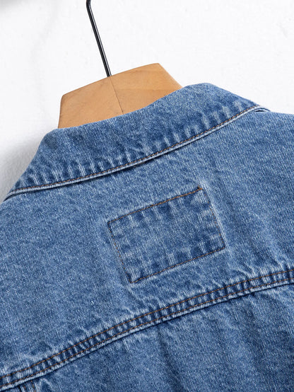 Men's Blue Denim Jacket for Spring and Autumn. Multi-Pocket Design. Regular Size with a Stylish Street Casual Style.