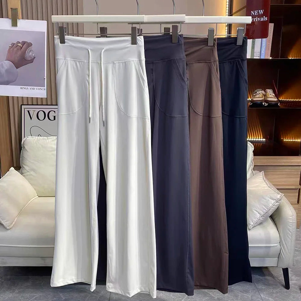 Women's Loose-Fit Sports Pants with Pockets, Straight-Leg High-Waist Athletic Fitness Pants, Yoga Pants, Pilates Trousers