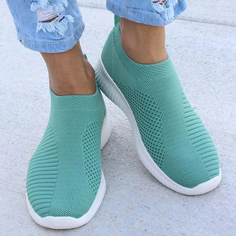 Women's Casual Sneakers - Breathable Slip On Shoes | Comfortable Vulcanize Flat Heel
