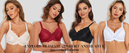 Sheroine Underwire Women Bras Lace Floral Minimizer Full Coverage Non Padded Unlined Everyday Comfort Support T-Shirt Bra