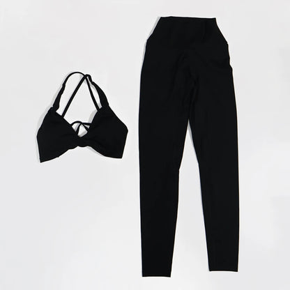 Ctenkevet Summer 2Pcs Women's Quick-Dry Sports Set V-Shaped Bra Sleeveless Yoga Outfit Gym Two-Piece Sportswear for Female