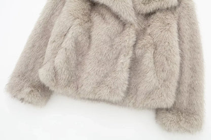 Faux Fur Coat Women’s Winter Jacket – Warm Fluffy Loose Lapel Outerwear