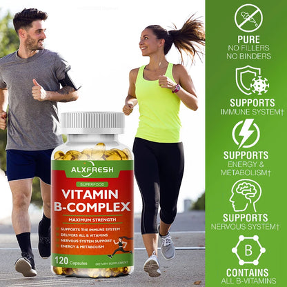Alxfresh B-Complex Vitamin Supplements (B12 B1 B2 B3 B5 B6 B9 Folic Acid &Biotin), Immune & Energy Support