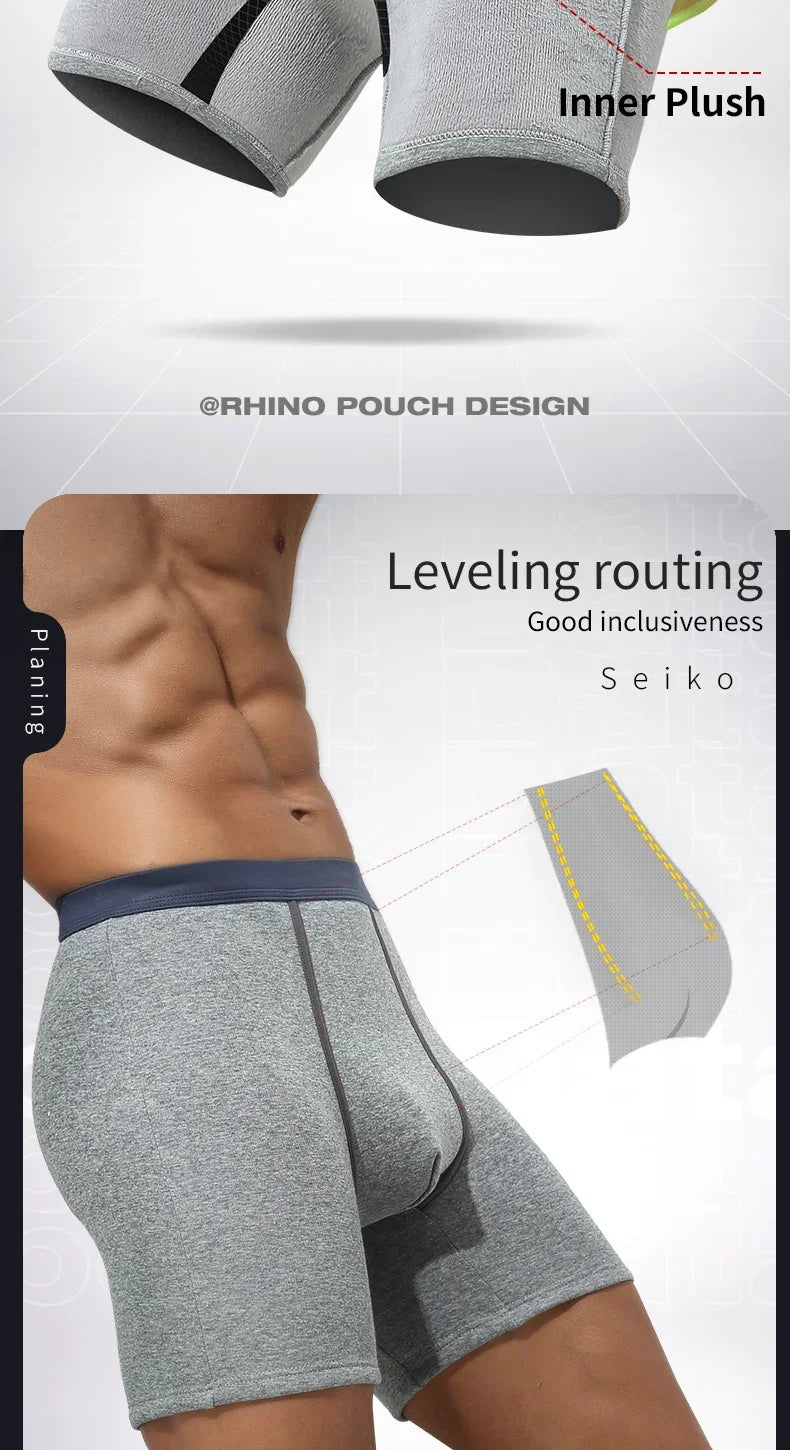 Men's thermal underwear men's fleece thickened anti-wear leg lengthened boxers autumn winter boxer shorts head