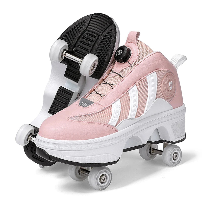Girls Roller Skate Shoes - Pink Lighted Skates With Hook And Loop Closure