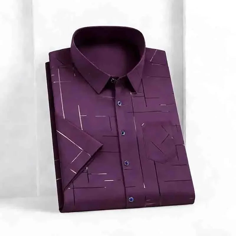 2026 High-Quality Men's Casual Fashion Shirt Short Sleeve Button-Down with Geometric Pattern
