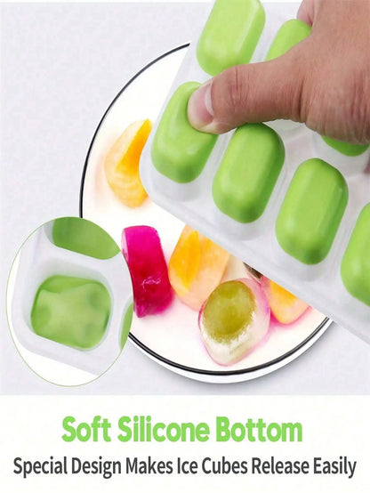 Silicone Ice Cube Trays with Lids – 14-Cavity Stackable (Assorted Colors)
