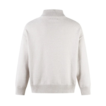 Solid Color Jacquard Sweater Mens Autumn Winter Casual Loose Half Zipper Long Sleeve Sweater Man