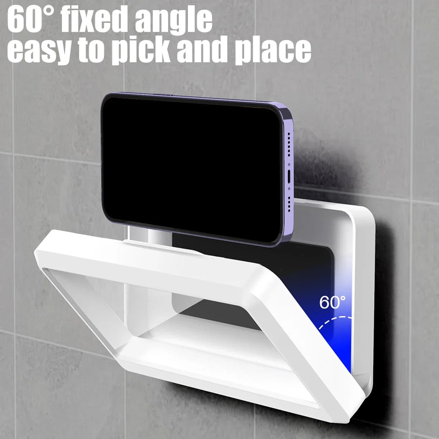 Waterproof Wall Mount Phone Holder 360° Rotatable Smartphone Storage Case Portable Phone Bracket for Bathroom Kitchen Daily Use
