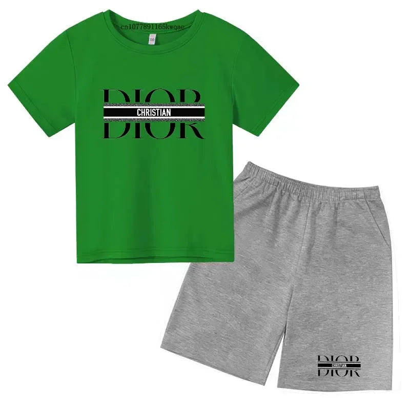 Summer Short Sleeve T Shirt +shorts 2 Piece Set Children Clothes Luxury Brand Print Sport Casual Fashion Boy Girl Kid Tracksuit