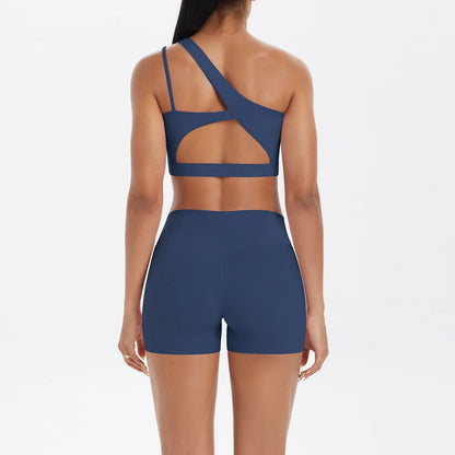JUREN Yoga Clothes Set 2 Piece Gym Sports Shorts Set Women Tracksuit High Waist Shorts Fitness Suit Running Bra Workout Outfits