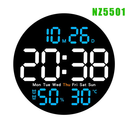 LED Wall Clock with Remote Control - Dual Alarms Calendar  Temperature Display Adjustable Brightness for Home Decor