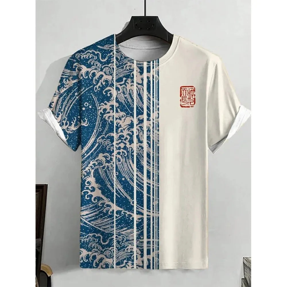 Japanese Art Style Summer 3D Printed Large-sized Men's T-shirt Is Loose and Comfortable Suitable for Daily Wear