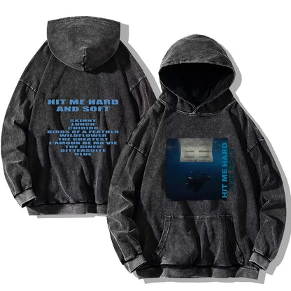 Hit Me Hard and Soft Washed Hoodies Vintage Cotton Hooded Pullover Men's Women's Loose Casual Gothic Sweatshirts Y2K Coat Unisex